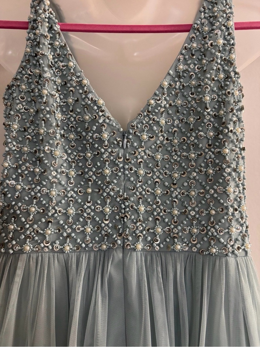 Adrianna Papell Light Blue Beaded Chiffon Dress - Picture 4 of 10